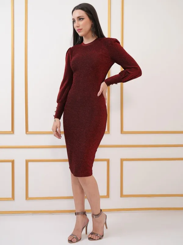  Tokyo Talkies Women Red Self Design Bodycon Dresses