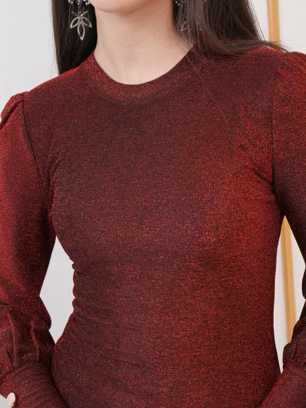  Tokyo Talkies Women Red Self Design Bodycon Dresses