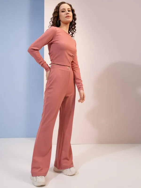 Tokyo Talkies Women Pink Top With Trousers Co-Ords