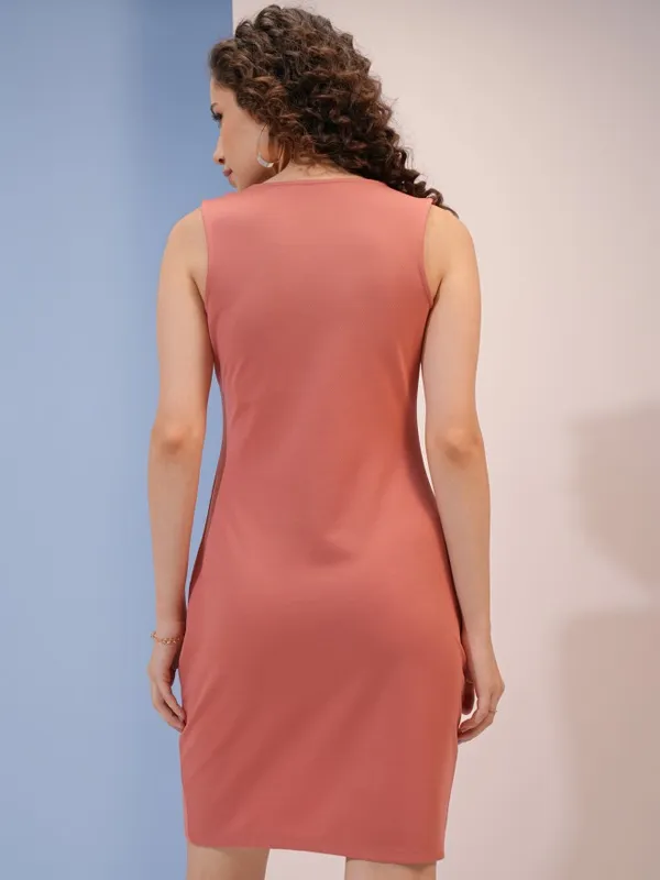 Tokyo Talkies Women Peach Solid Sheath Dress