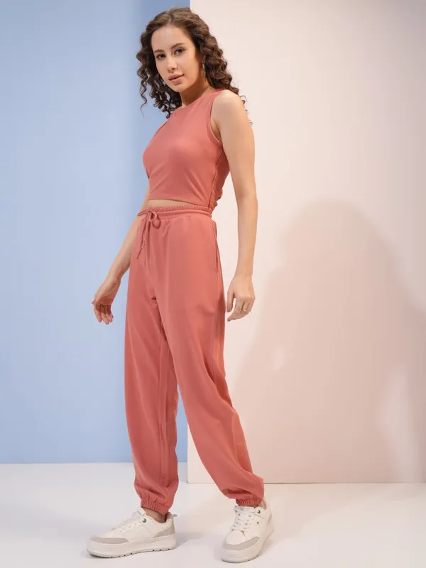 Tokyo Talkies Women Pink Top With Trousers Co-Ords