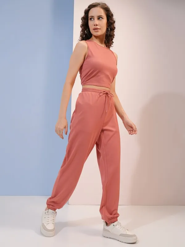 Tokyo Talkies Women Pink Top With Trousers Co-Ords