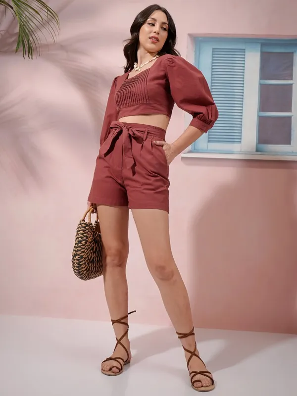 Tokyo Talkies Women Terracotta Top With Short