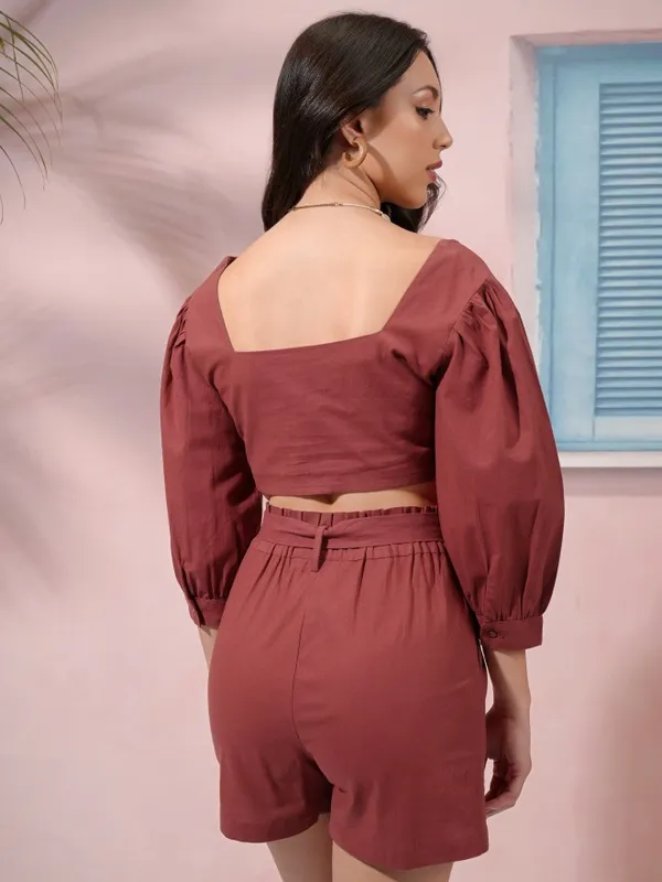 Tokyo Talkies Women Terracotta Top With Short