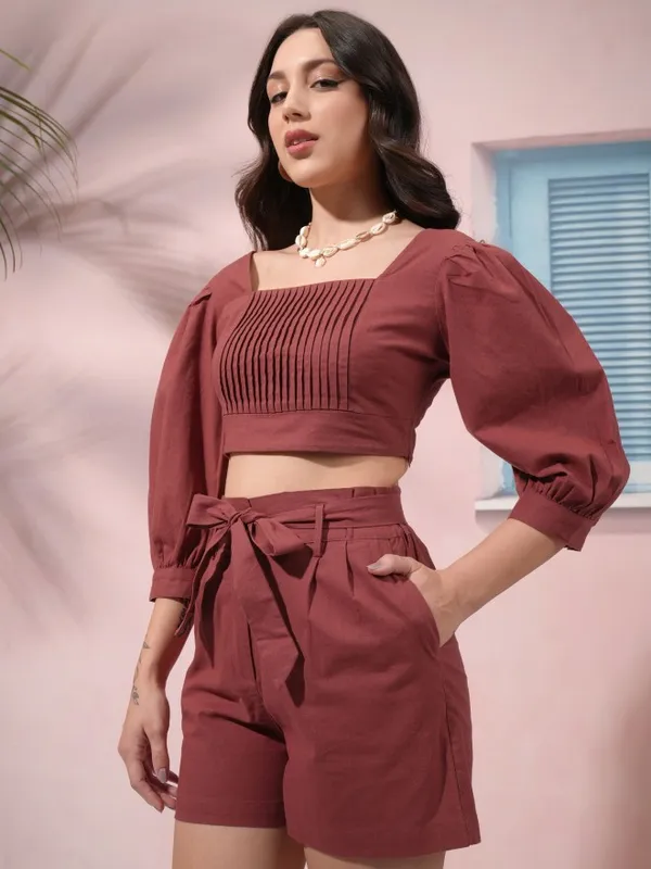 Tokyo Talkies Women Terracotta Top With Short