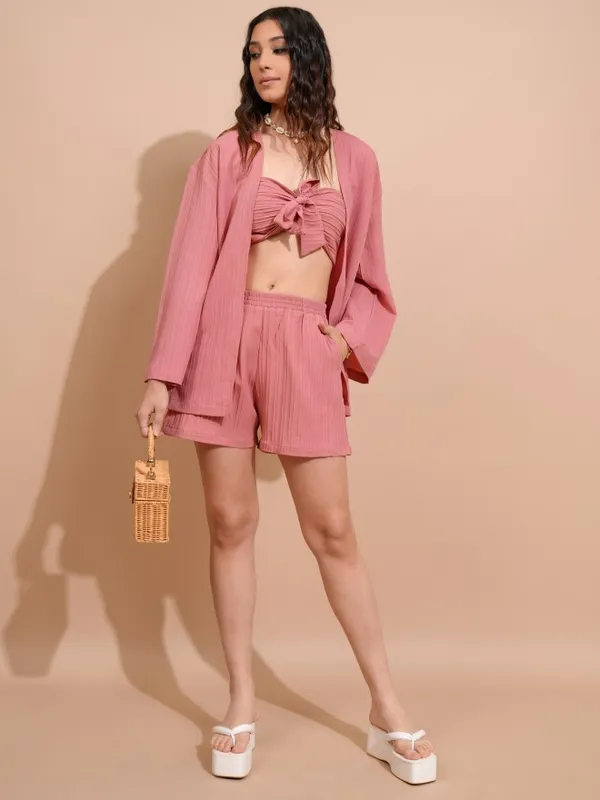 Tokyo Talkies Women Coral Top With Trousers Co-Ords