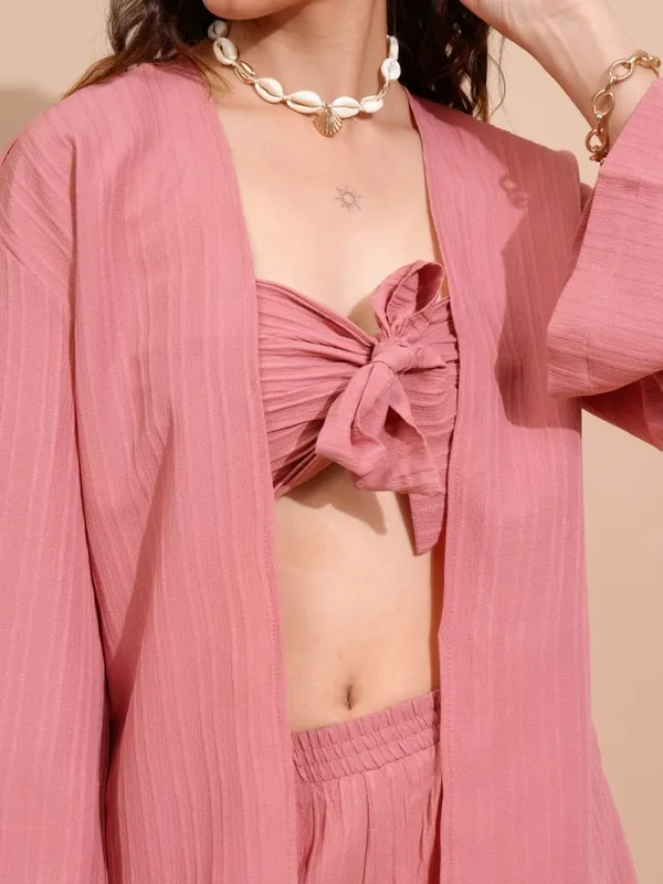 Tokyo Talkies Women Coral Top With Trousers Co-Ords