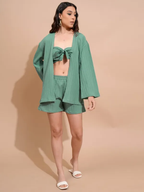 Tokyo Talkies Women Green Top With Trousers Co-Ords