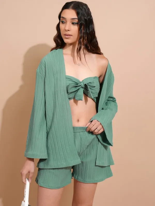 Tokyo Talkies Women Green Top With Trousers Co-Ords
