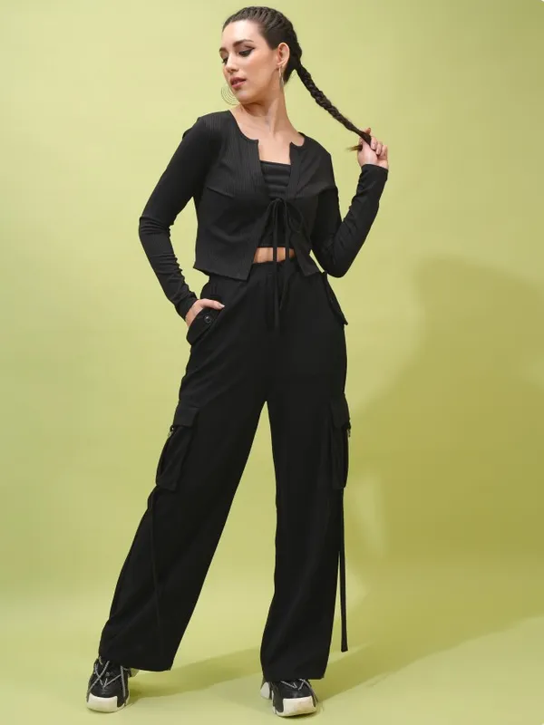 Tokyo Talkies Women Black Solid Straight Fit Cargos