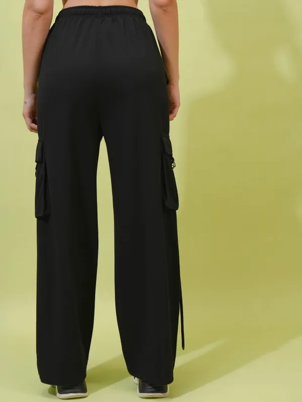 Tokyo Talkies Women Black Solid Straight Fit Cargos