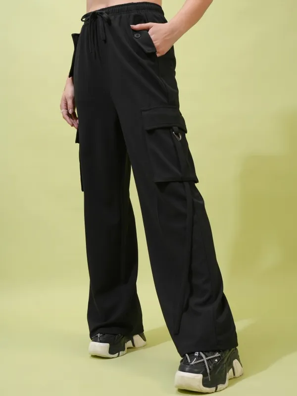 Tokyo Talkies Women Black Solid Straight Fit Cargos