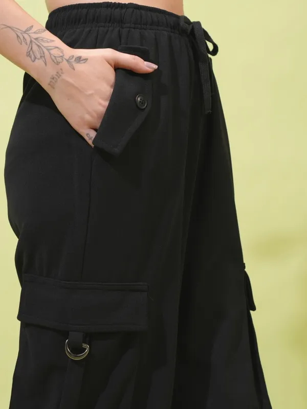 Tokyo Talkies Women Black Solid Straight Fit Cargos