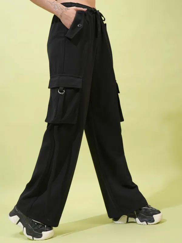Tokyo Talkies Women Black Solid Straight Fit Cargos