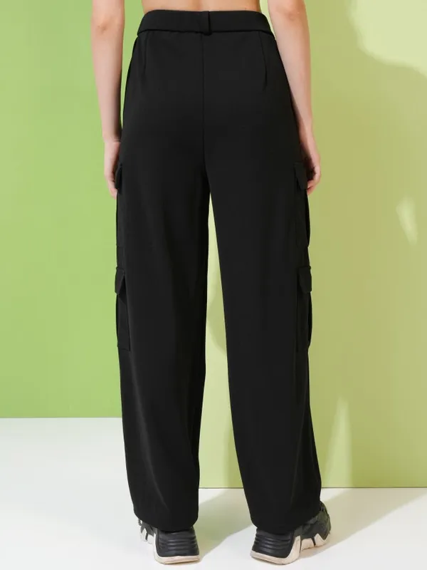 Tokyo Talkies Women Black Solid Straight Fit Cargos