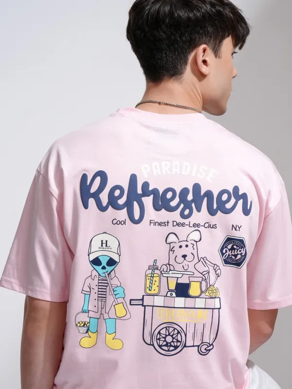 Highlander Men Pink Printed Round Neck Relaxed Fit T-Shirt