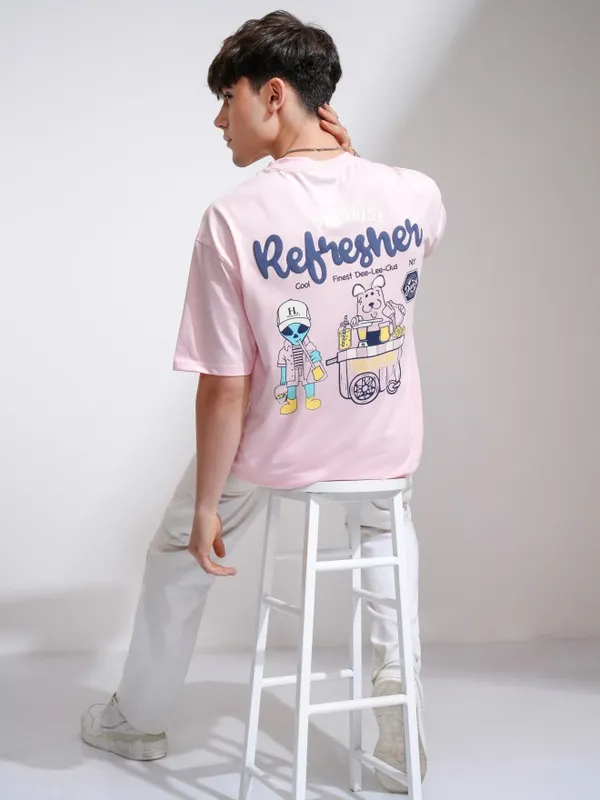 Highlander Men Pink Printed Round Neck Relaxed Fit T-Shirt