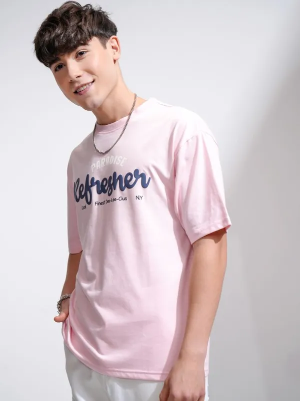 Highlander Men Pink Printed Round Neck Relaxed Fit T-Shirt