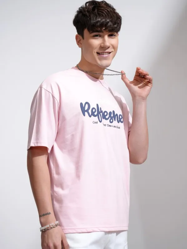 Highlander Men Pink Printed Round Neck Relaxed Fit T-Shirt