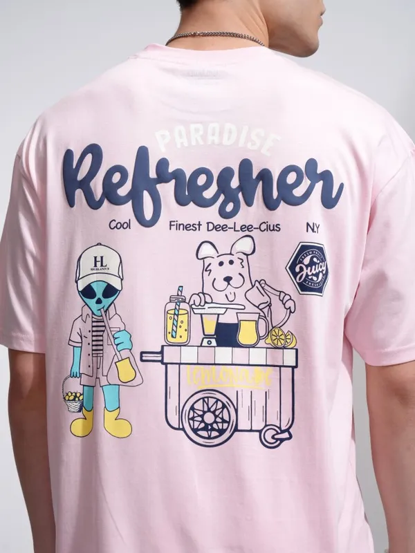Highlander Men Pink Printed Round Neck Relaxed Fit T-Shirt
