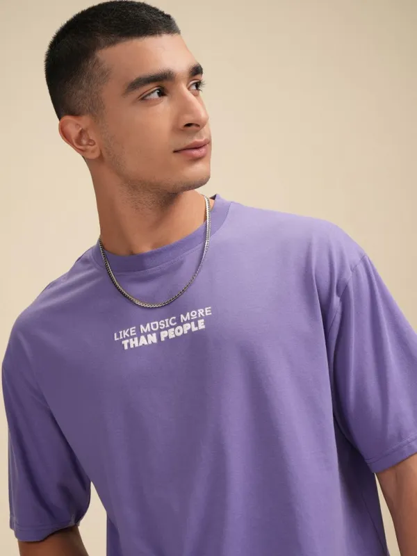 Highlander Men Purple Printed Round Neck Relaxed Fit T-Shirt