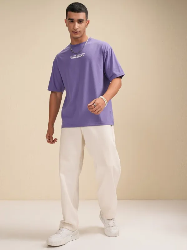 Highlander Men Purple Printed Round Neck Relaxed Fit T-Shirt