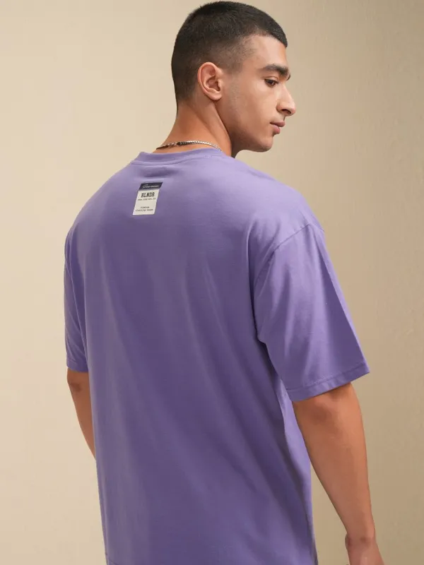 Highlander Men Purple Printed Round Neck Relaxed Fit T-Shirt
