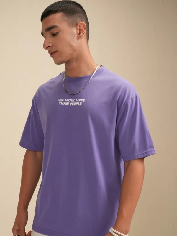 Highlander Men Purple Printed Round Neck Relaxed Fit T-Shirt