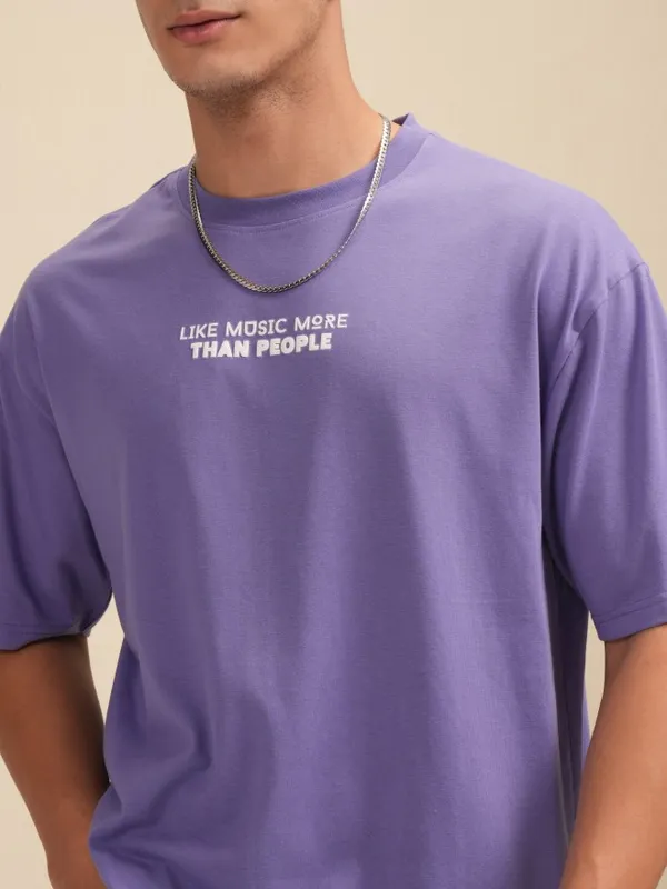 Highlander Men Purple Printed Round Neck Relaxed Fit T-Shirt