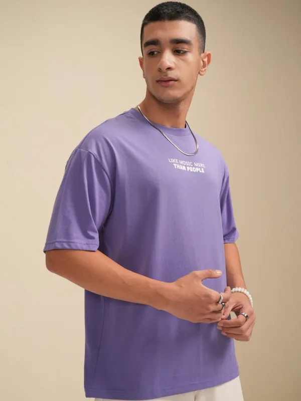 Highlander Men Purple Printed Round Neck Relaxed Fit T-Shirt