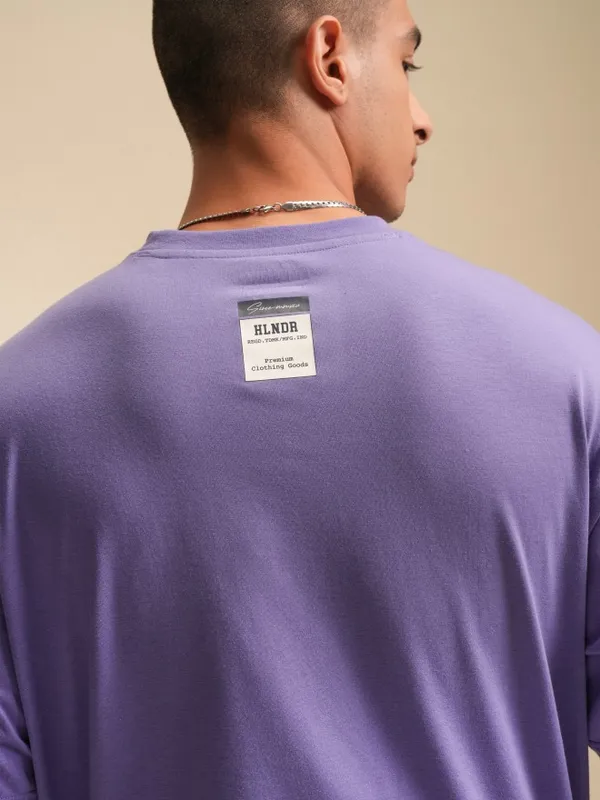 Highlander Men Purple Printed Round Neck Relaxed Fit T-Shirt