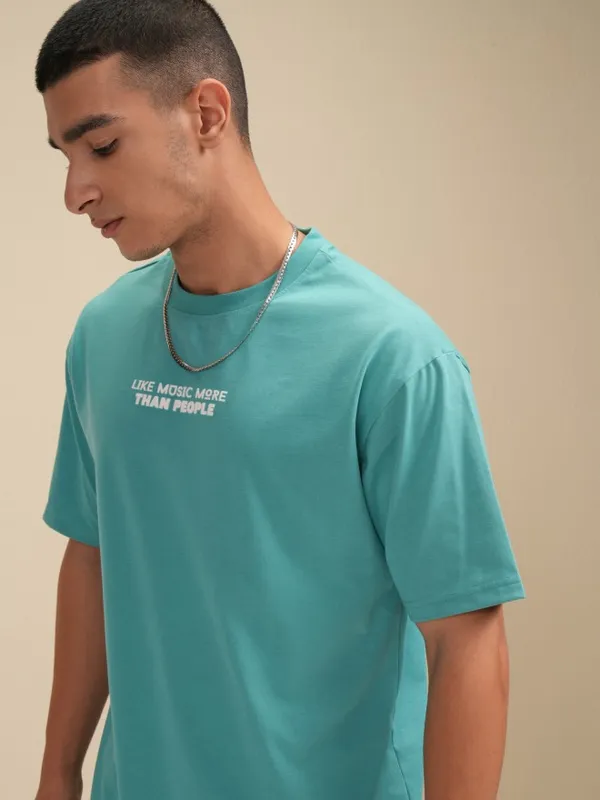 Highlander Men Sage Printed Round Neck Relaxed Fit T-Shirt