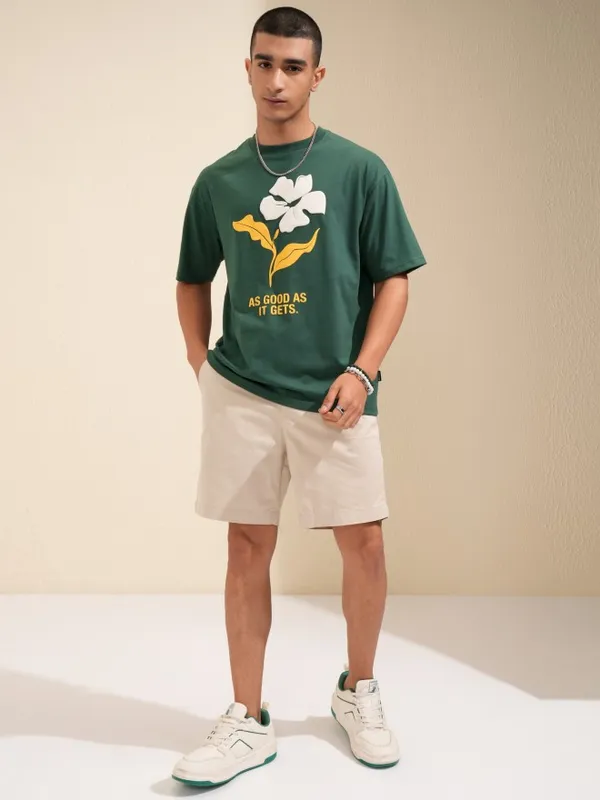 Highlander Men Green Printed Round Neck Relaxed Fit T-Shirt
