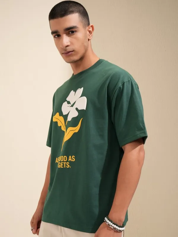 Highlander Men Green Printed Round Neck Relaxed Fit T-Shirt