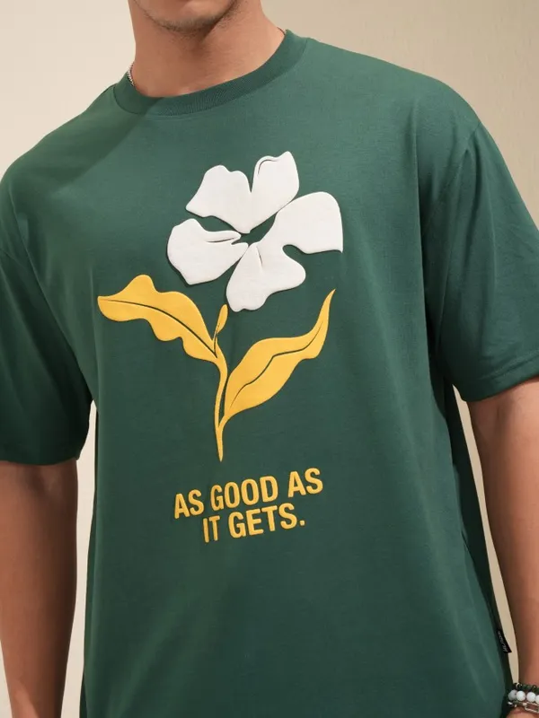 Highlander Men Green Printed Round Neck Relaxed Fit T-Shirt