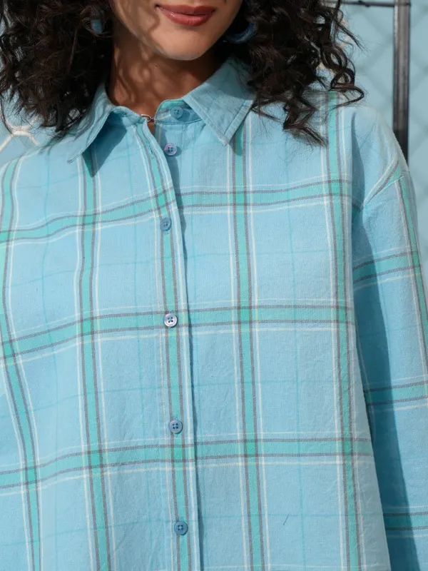  Tokyo Talkies Women Blue Checked Casual Shirts