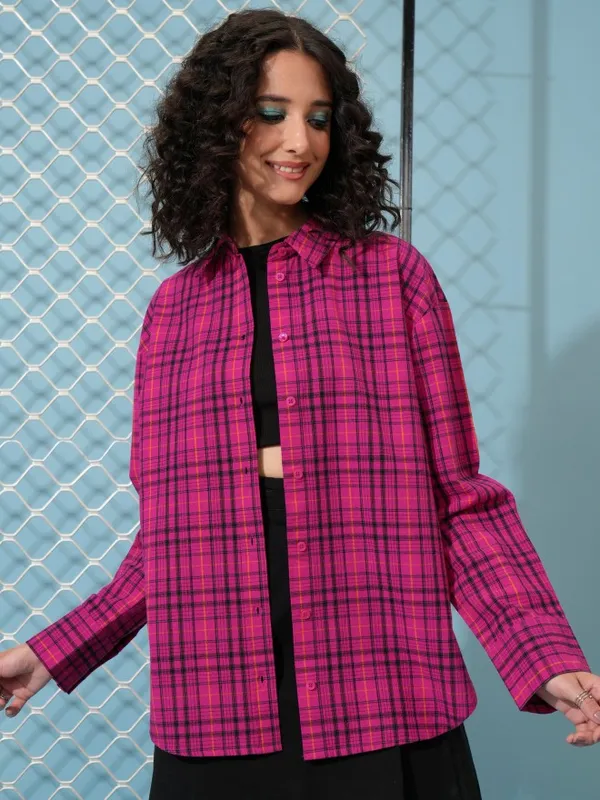  Tokyo Talkies Women Pink Checked Casual Shirts