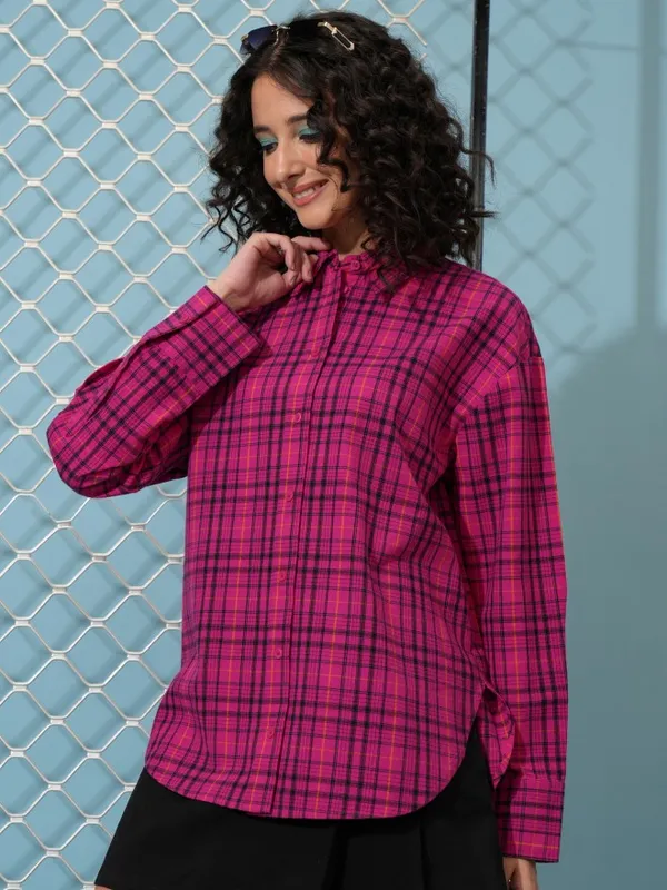  Tokyo Talkies Women Pink Checked Casual Shirts