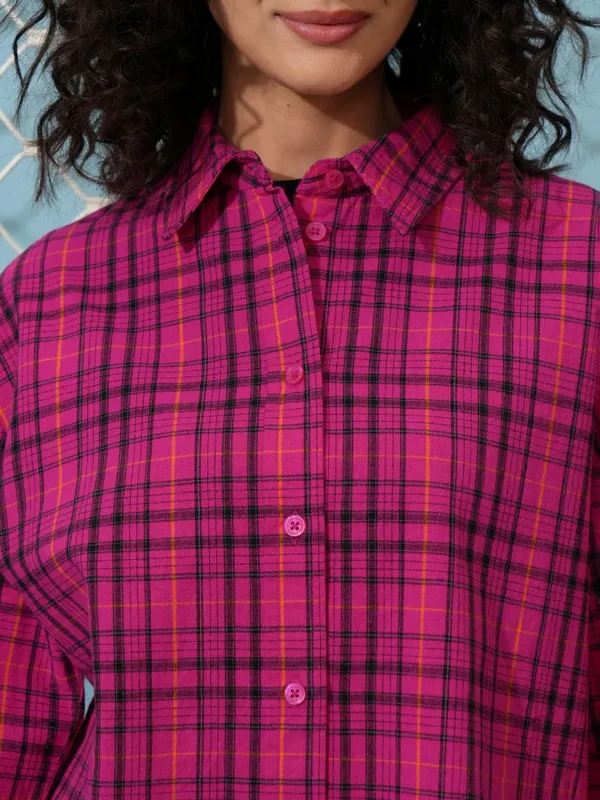  Tokyo Talkies Women Pink Checked Casual Shirts