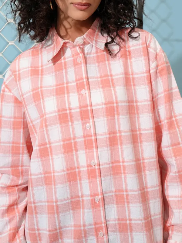 Tokyo Talkies Women Orange Checked Casual Shirt