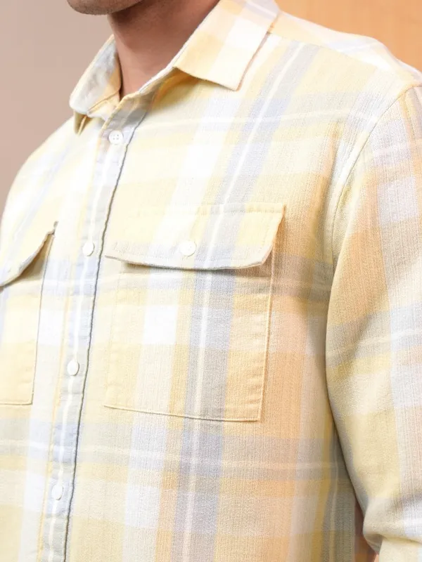  Locomotive Men Yellow Checked Regular Fit Casual Shirts
