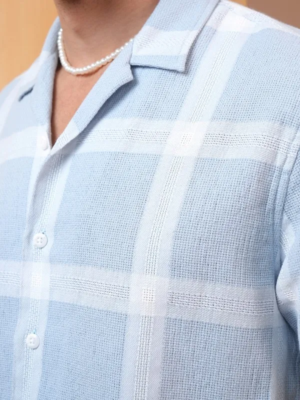  Locomotive Men Blue Checked Regular Fit Casual Shirts