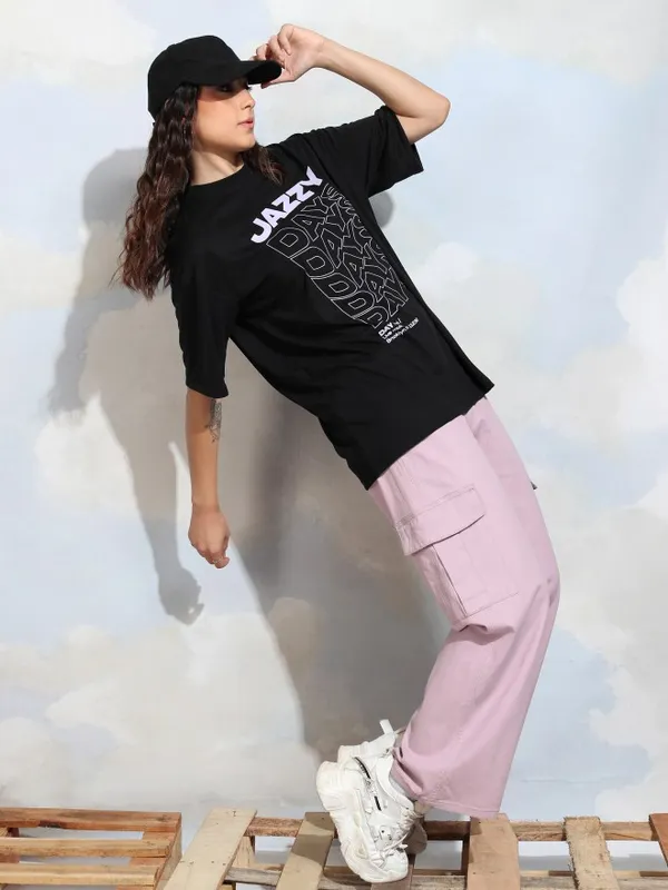 Tokyo Talkies Women Black Printed Round Neck T-Shirt