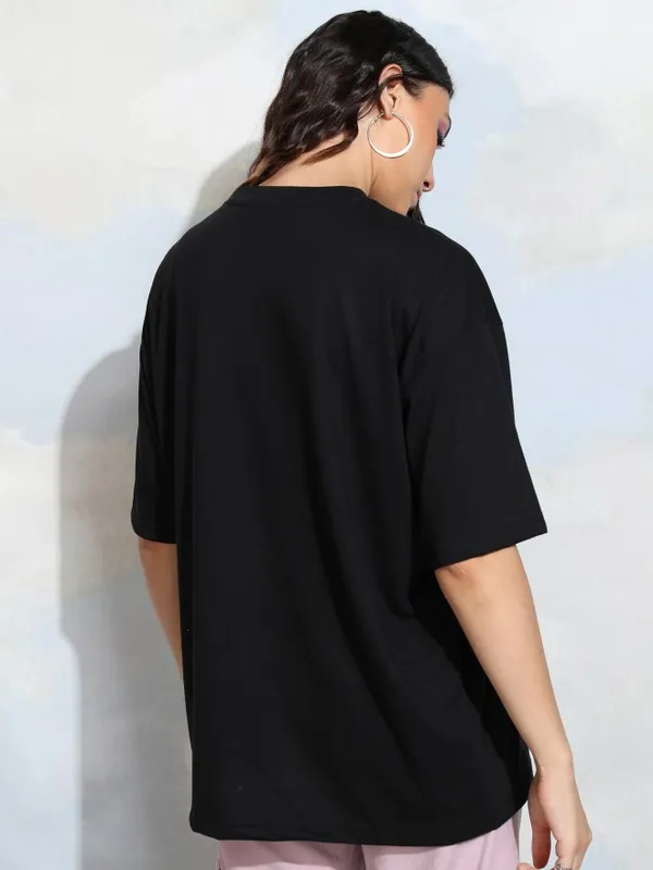 Tokyo Talkies Women Black Printed Round Neck T-Shirt