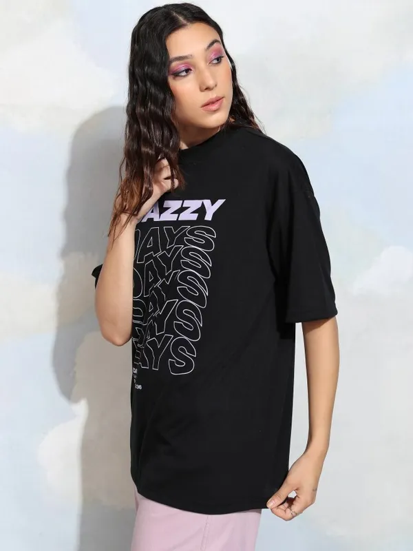 Tokyo Talkies Women Black Printed Round Neck T-Shirt