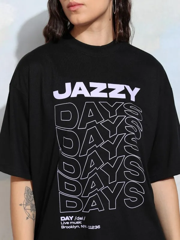 Tokyo Talkies Women Black Printed Round Neck T-Shirt
