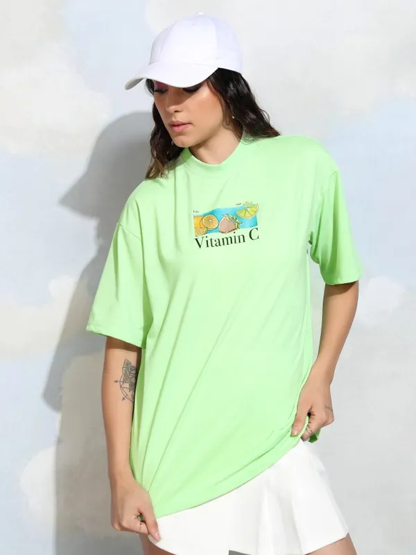 Tokyo Talkies Women Green Printed Round Neck T-Shirt