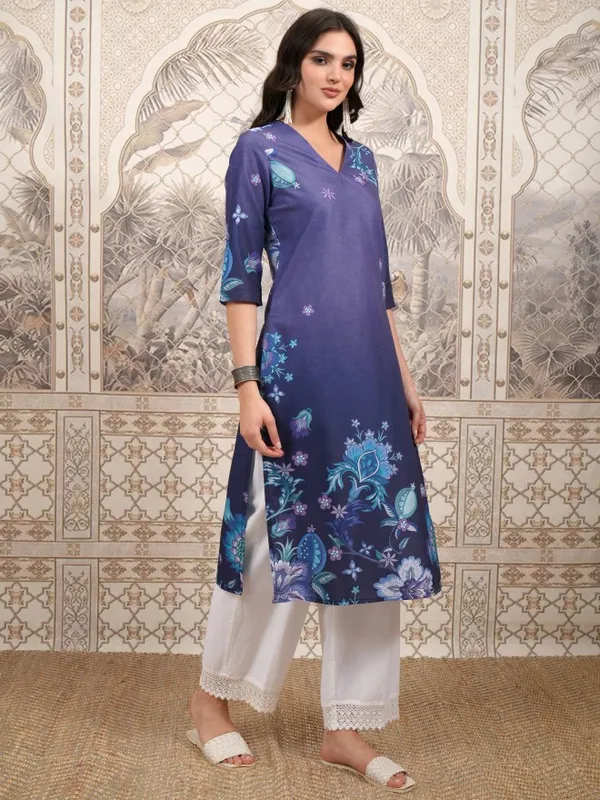  Vishudh Women Purple Printed Straight Kurtas