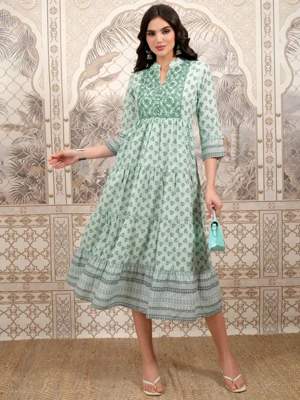  Vishudh Women Olive Printed A-Line Dresses