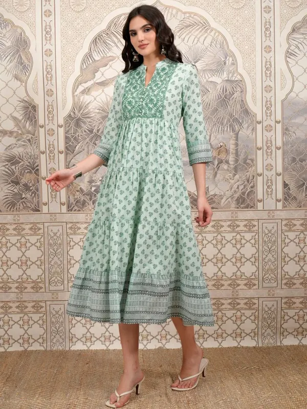  Vishudh Women Olive Printed A-Line Dresses